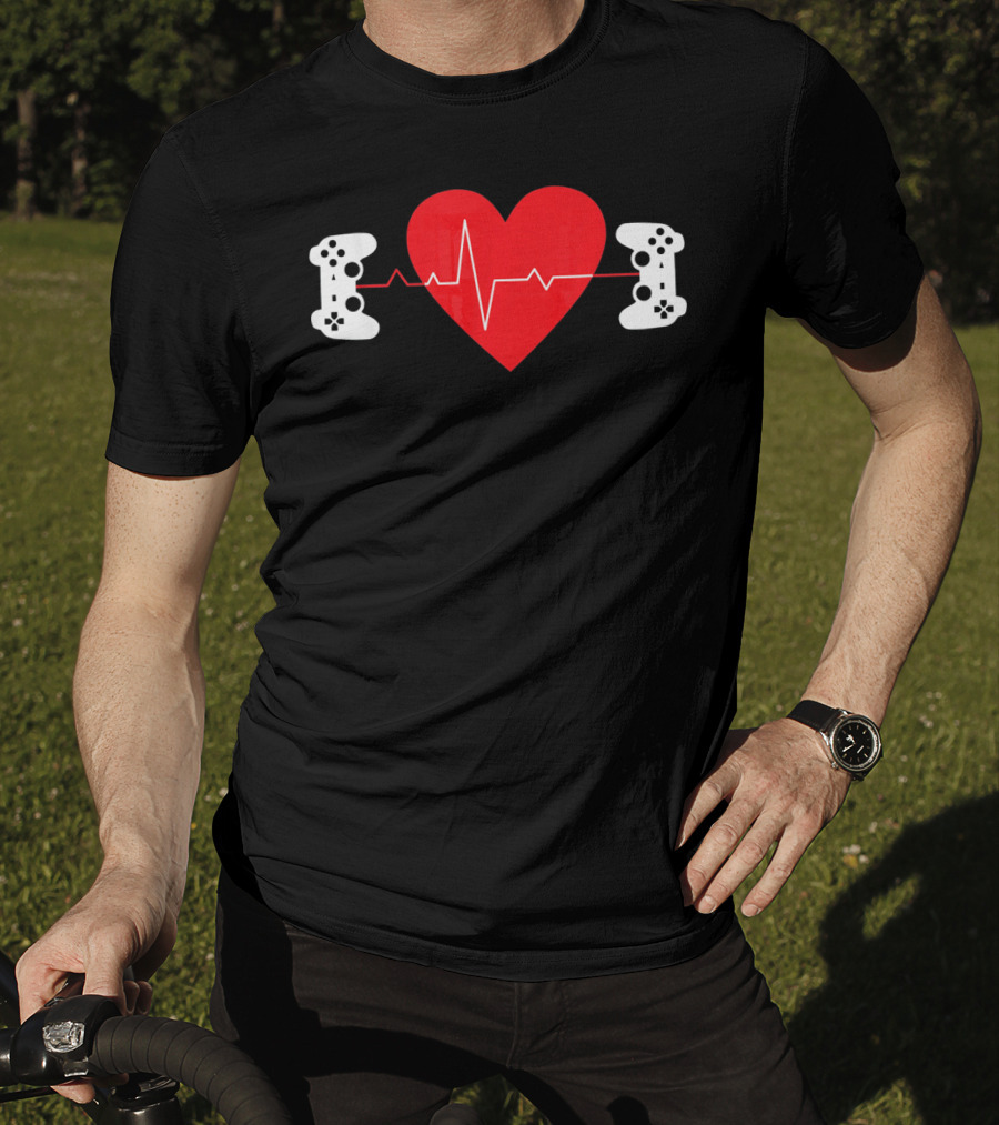 Gaming Valentine Hear Gamer Couple Controller Heartbeat T-Shirt