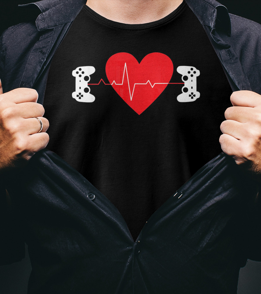 Gaming Valentine Hear Gamer Couple Controller Heartbeat T-Shirt