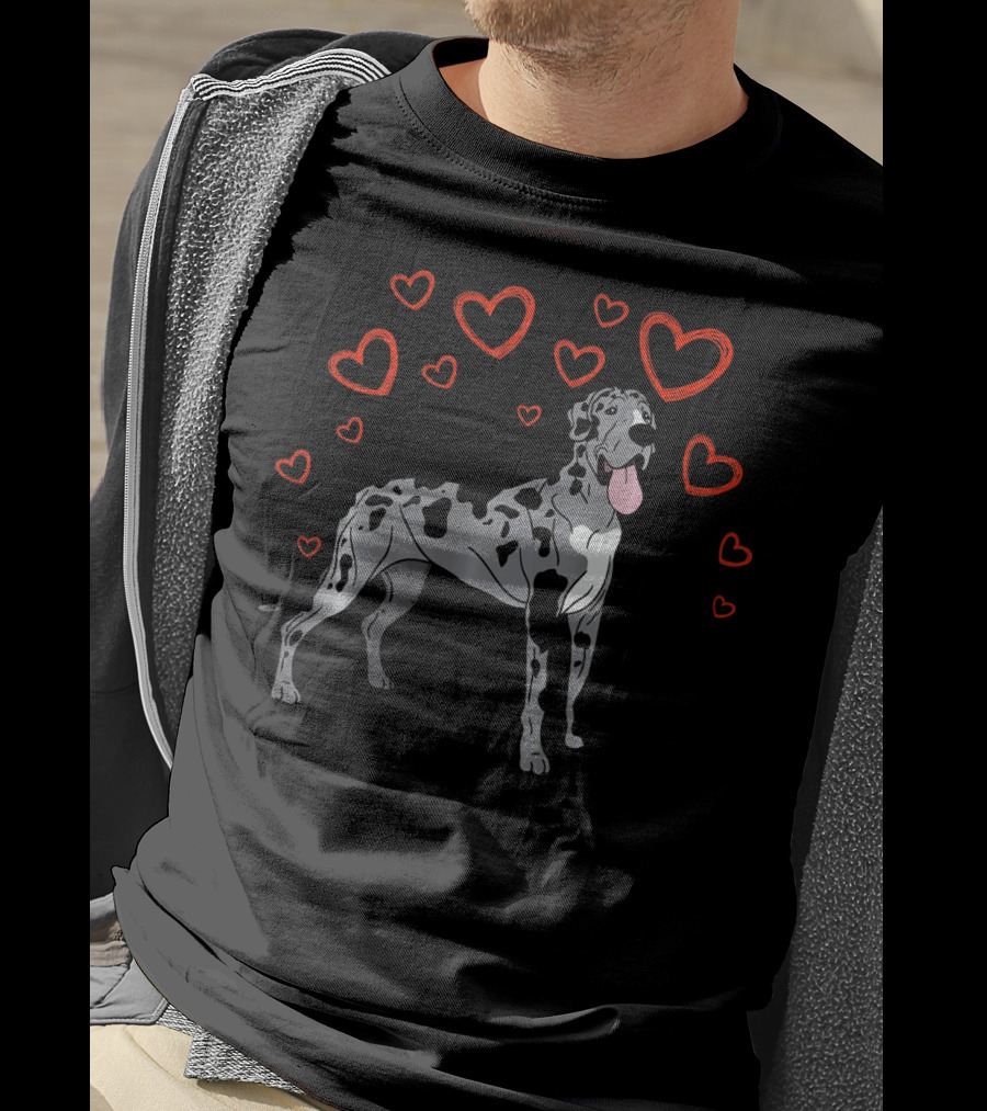 Great Dane Surrounded By Red Hearts Valentine Love T-Shirt
