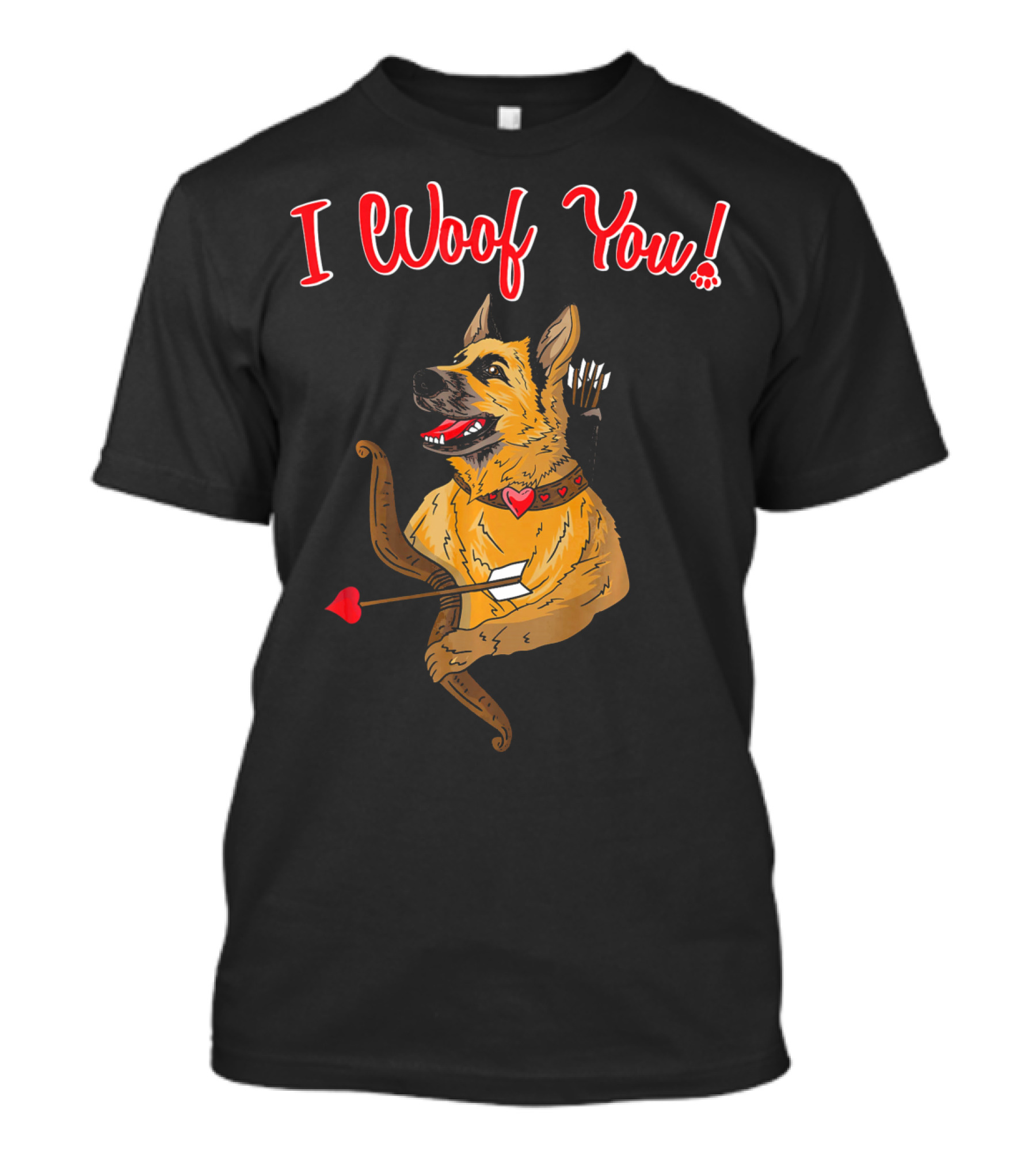 I Woof You German Shepherd Cupid With Heart Arrow Bow T-Shirt