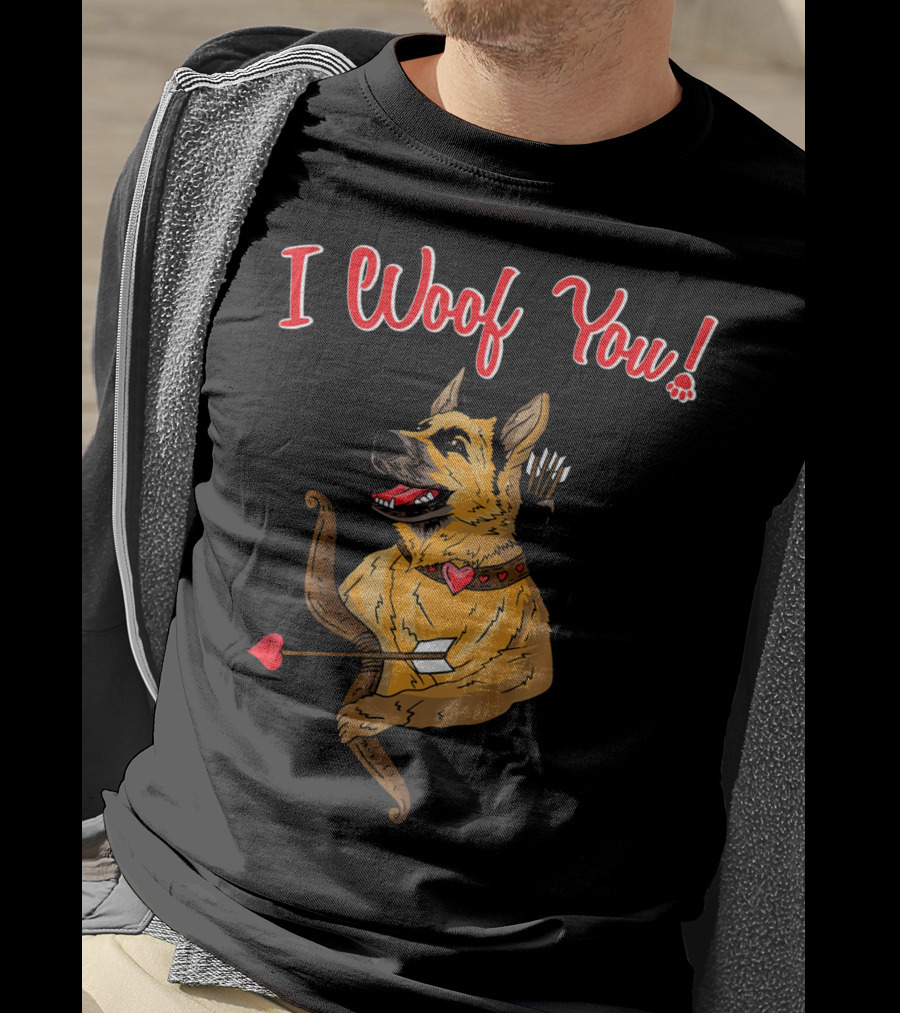 I Woof You German Shepherd Cupid With Heart Arrow Bow T-Shirt