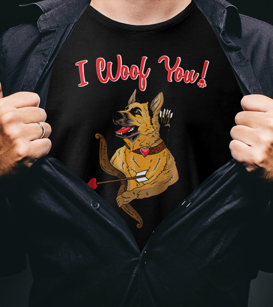 I Woof You German Shepherd Cupid With Heart Arrow Bow T-Shirt