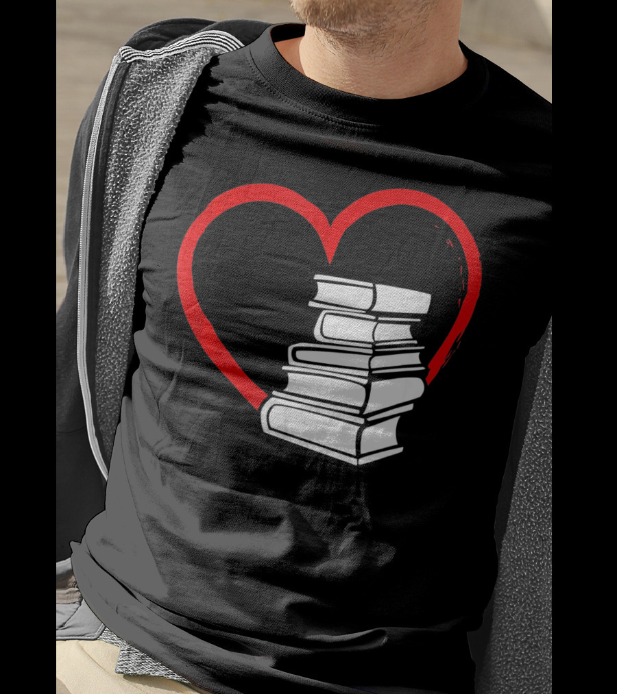 Heart And Book Stack For Book Lovers T-Shirt