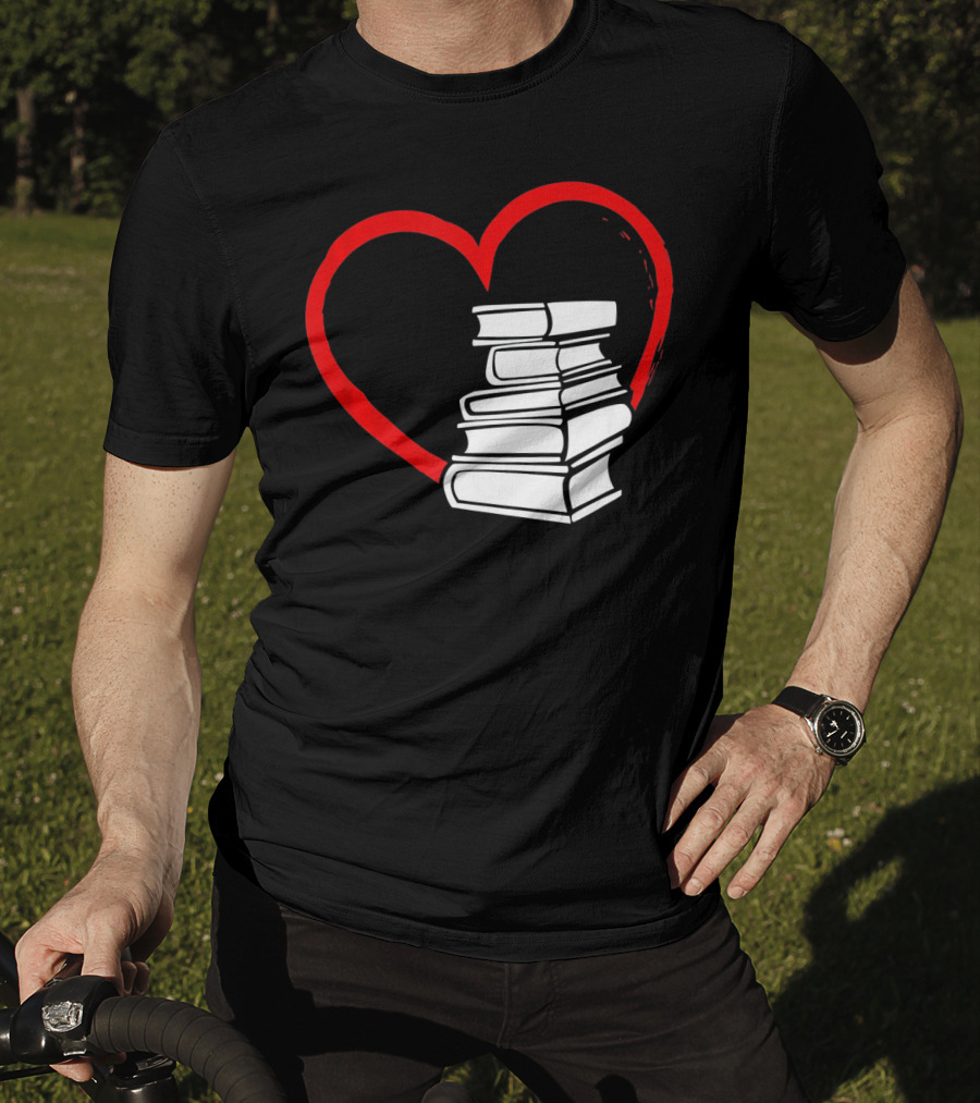 Heart And Book Stack For Book Lovers T-Shirt