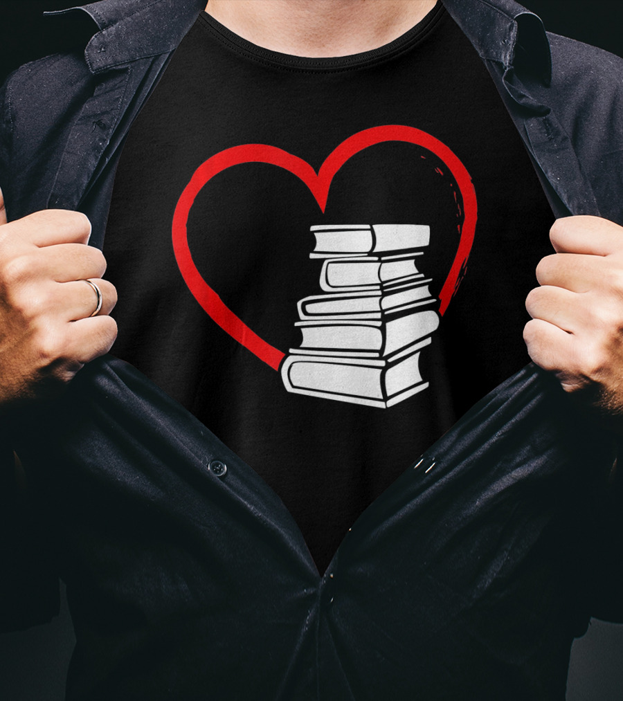 Heart And Book Stack For Book Lovers T-Shirt