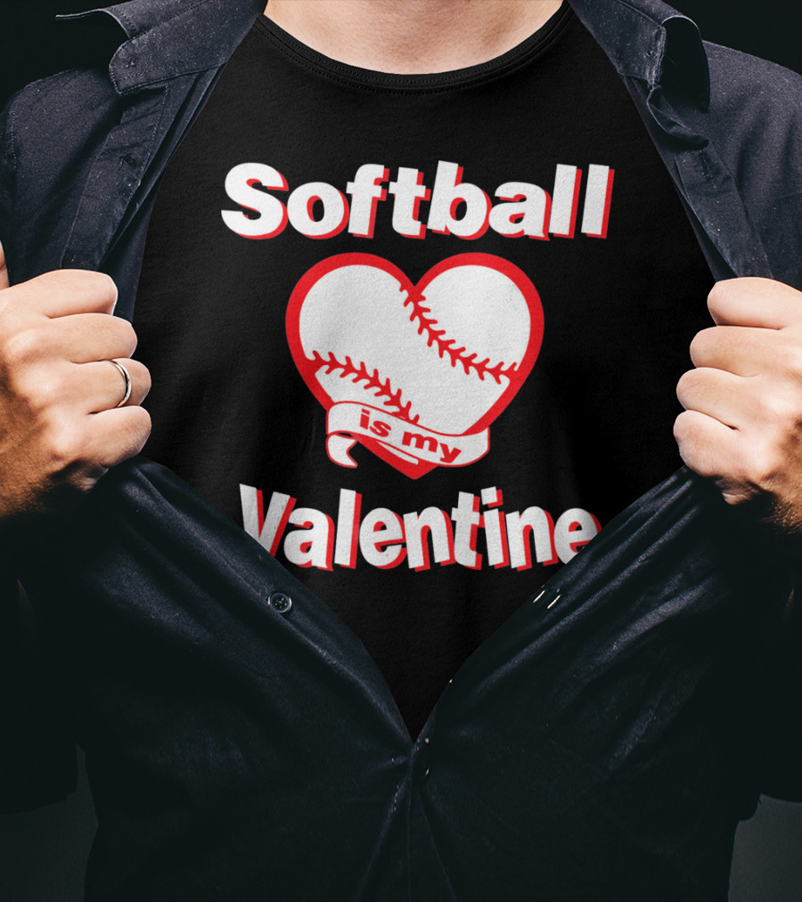 Girls Funny Cute Softball Is My Valentine T-Shirt
