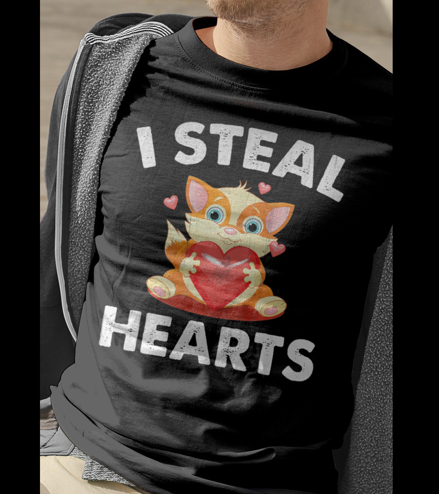 I Steal Hearts Kids Kitty Valentines Day T-Shirt