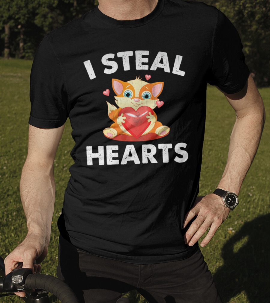 I Steal Hearts Kids Kitty Valentines Day T-Shirt