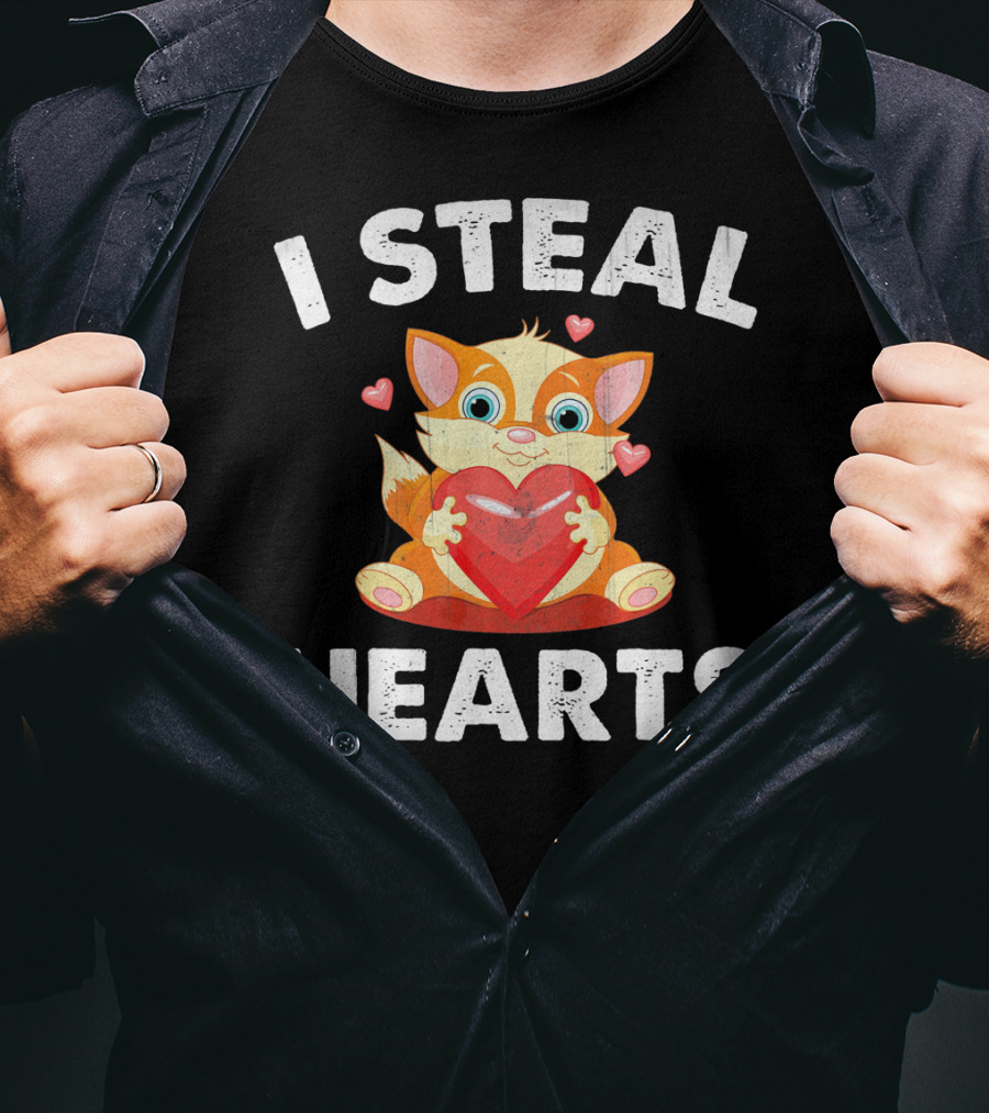 I Steal Hearts Kids Kitty Valentines Day T-Shirt