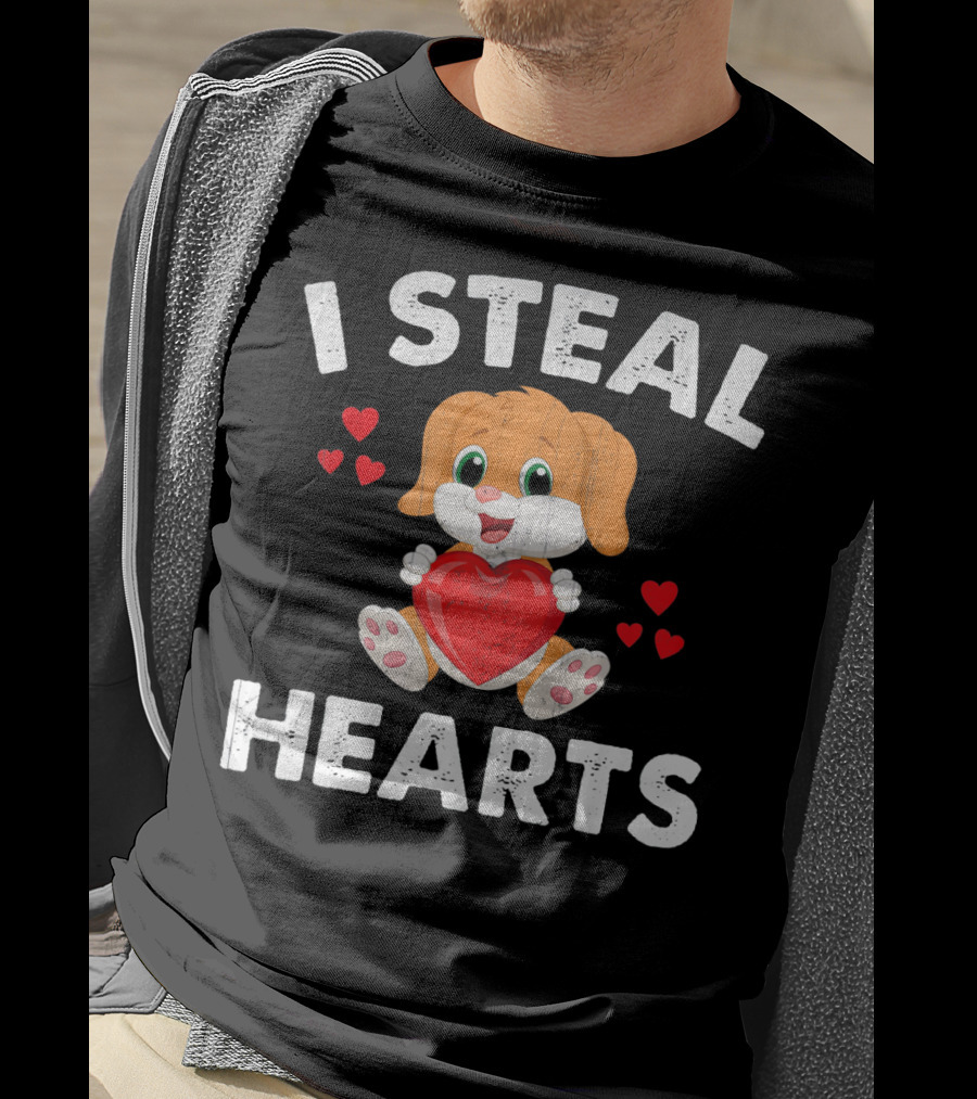 I Steal Hearts Girls Valentines Day Kids Puppy T-Shirt