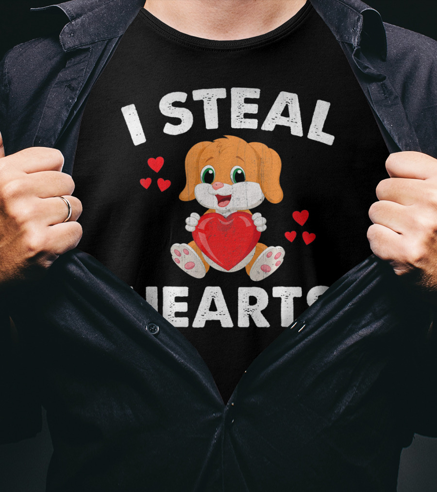 I Steal Hearts Girls Valentines Day Kids Puppy T-Shirt