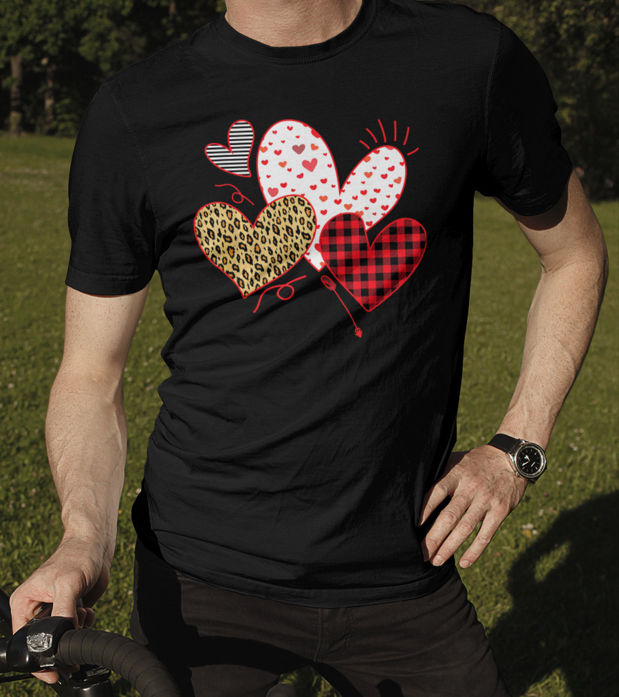 Girls Valentines Day Love Hearts Leopard Plaid T-Shirt