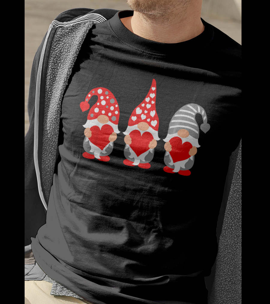 Gnomes Holding Hearts Valentine's Day Festive Hat Trio T-Shirt