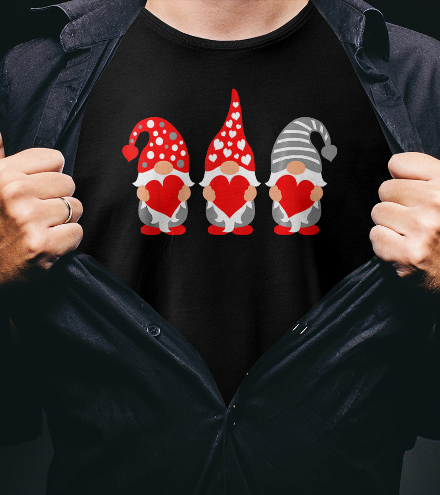 Gnomes Holding Hearts Valentine's Day Festive Hat Trio T-Shirt