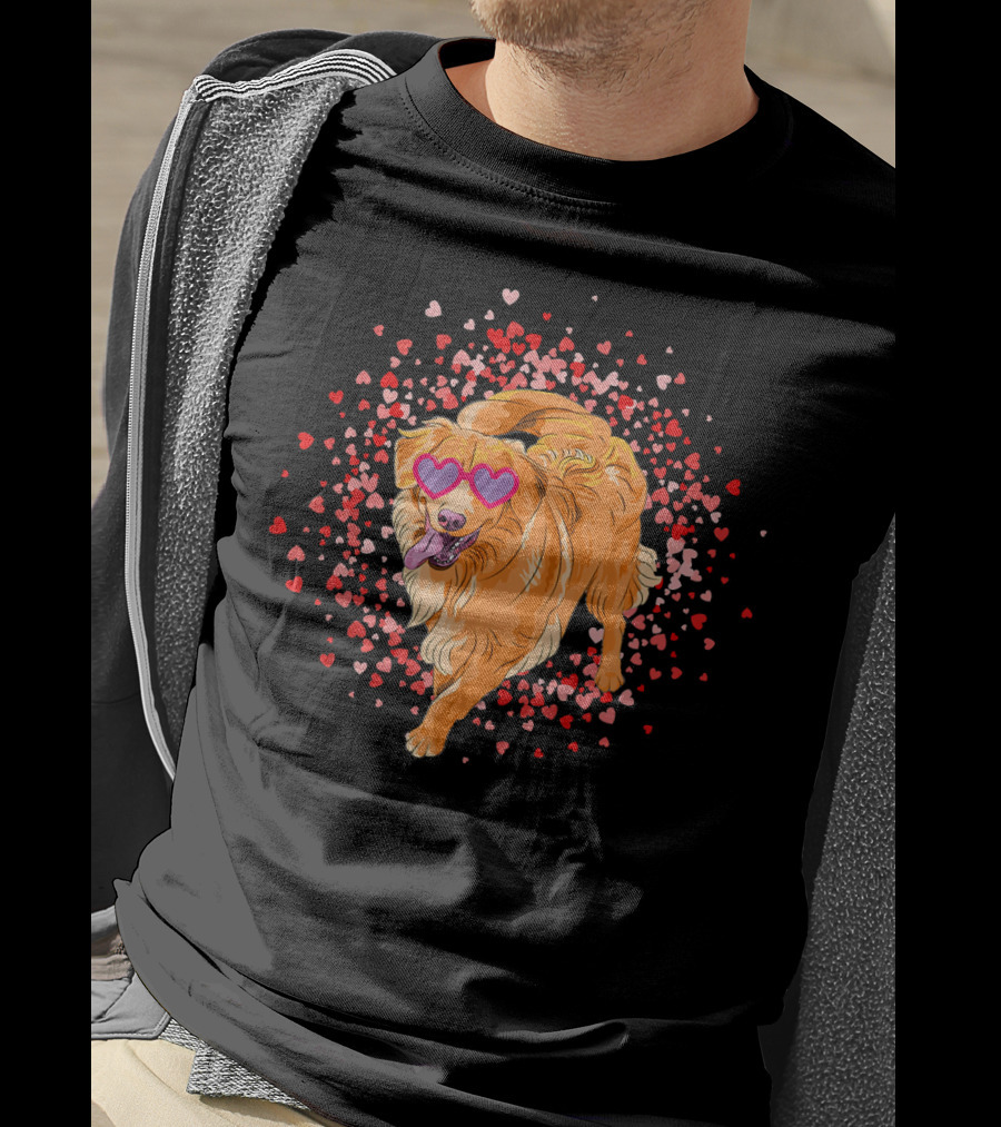 Golden Retriever With Heart Glasses Surrounded By Valentine's Day Hearts T-Shirt