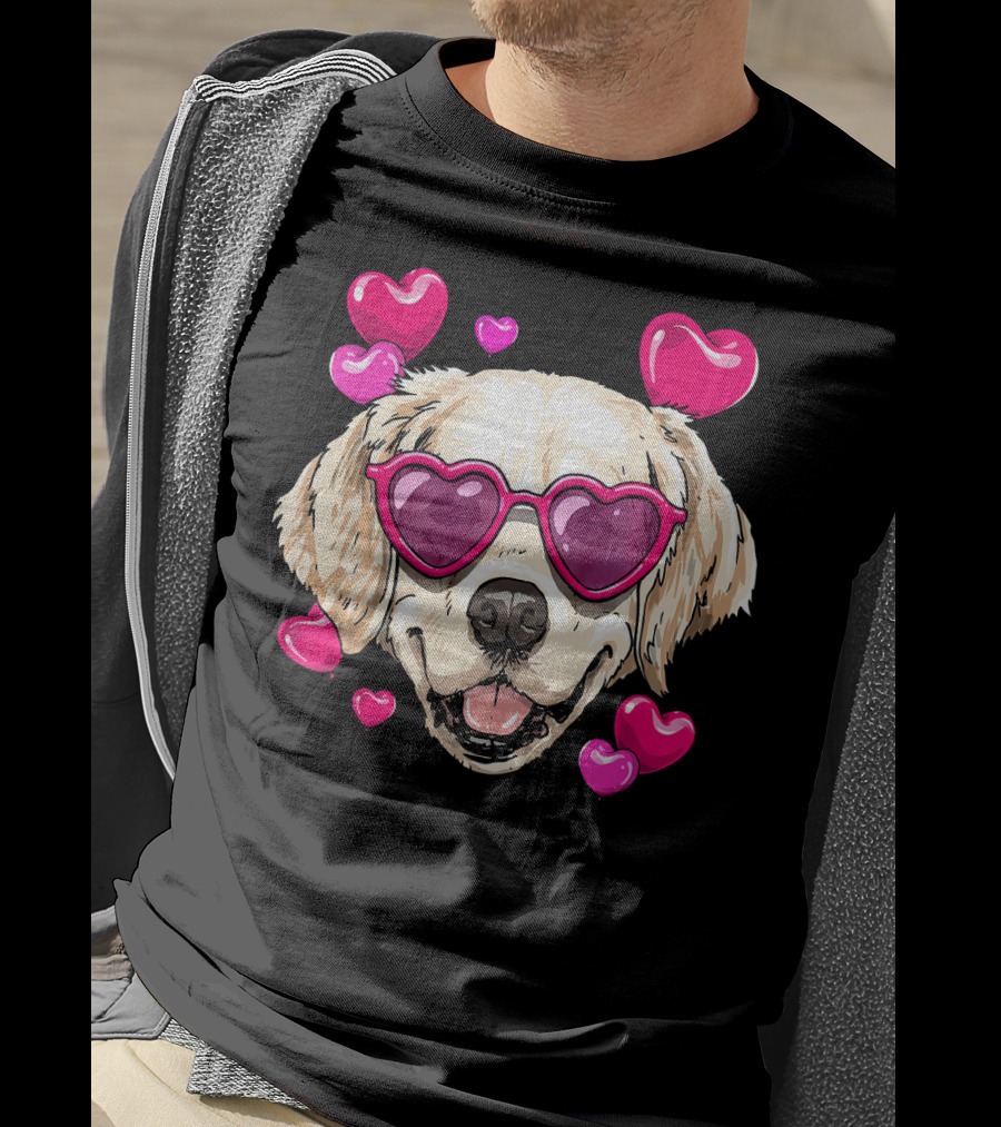 Golden Retriever Heart Sunglasses Valentine's Day Puppy Love T-Shirt