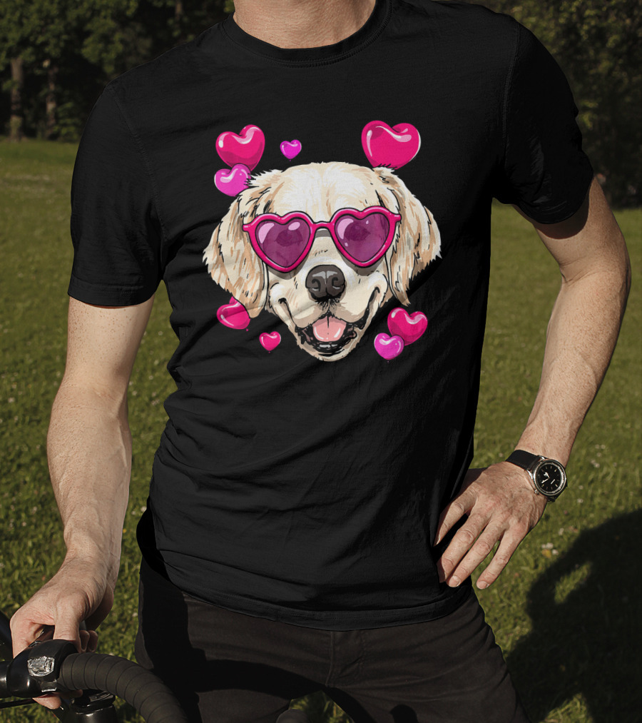 Golden Retriever Heart Sunglasses Valentine's Day Puppy Love T-Shirt
