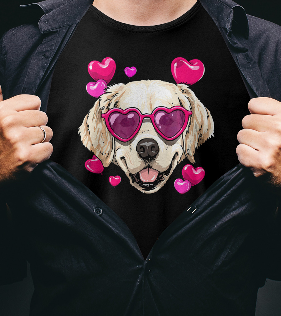 Golden Retriever Heart Sunglasses Valentine's Day Puppy Love T-Shirt
