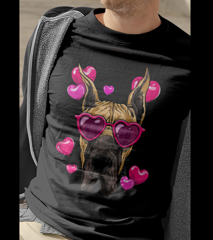 Great Dane Valentines Day Heart Sunglasses With Love Hearts T-Shirt