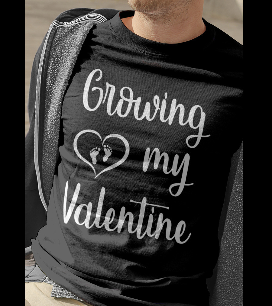 Growing My Valentine Heart Feet Valentine's Day Pregnancy Announcement T-Shirt