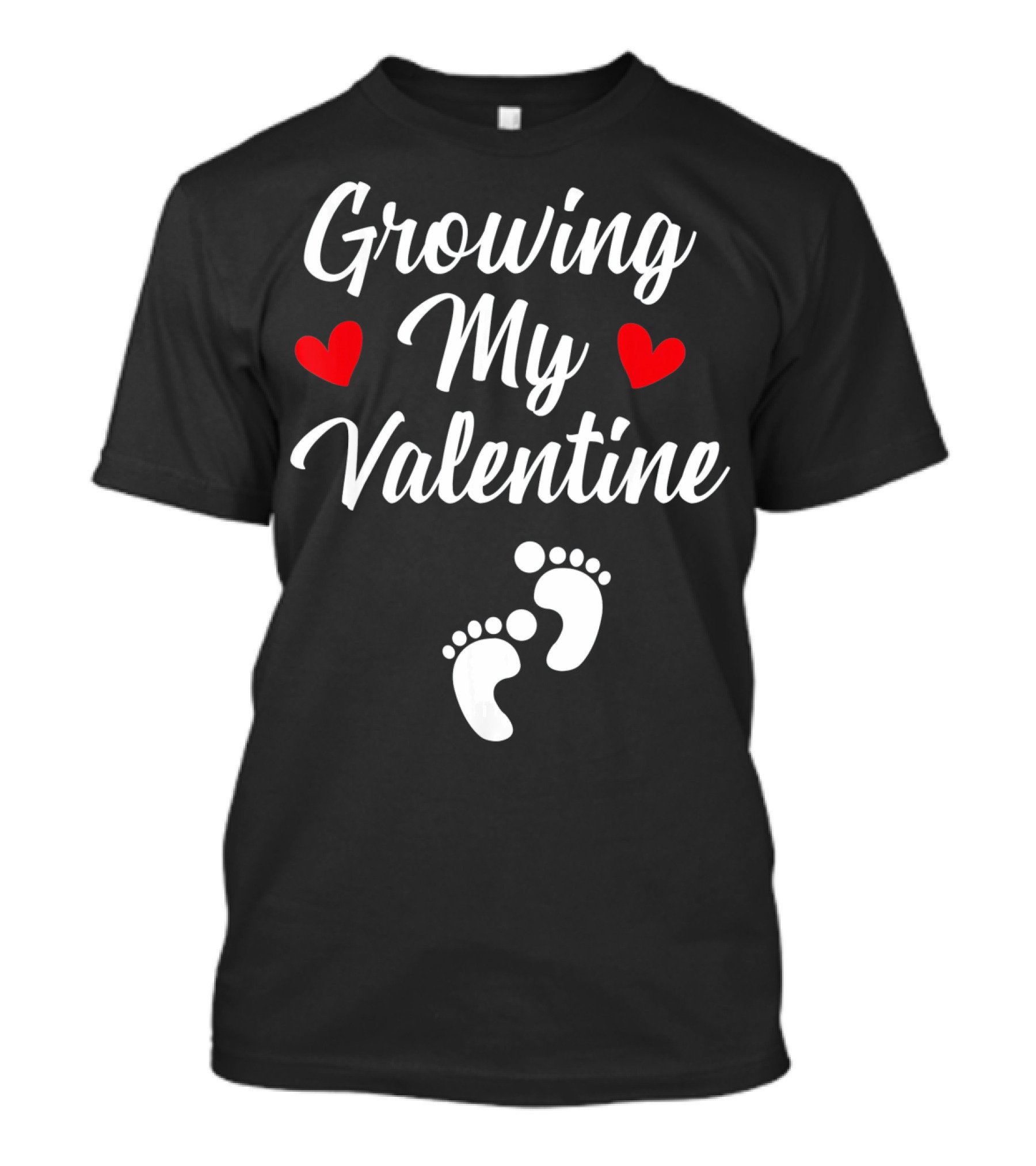 Growing My Valentine Hearts And Baby Footprints T-Shirt