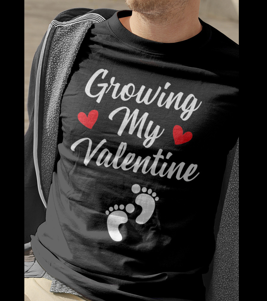 Growing My Valentine Hearts And Baby Footprints T-Shirt