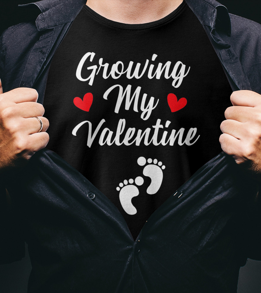 Growing My Valentine Hearts And Baby Footprints T-Shirt