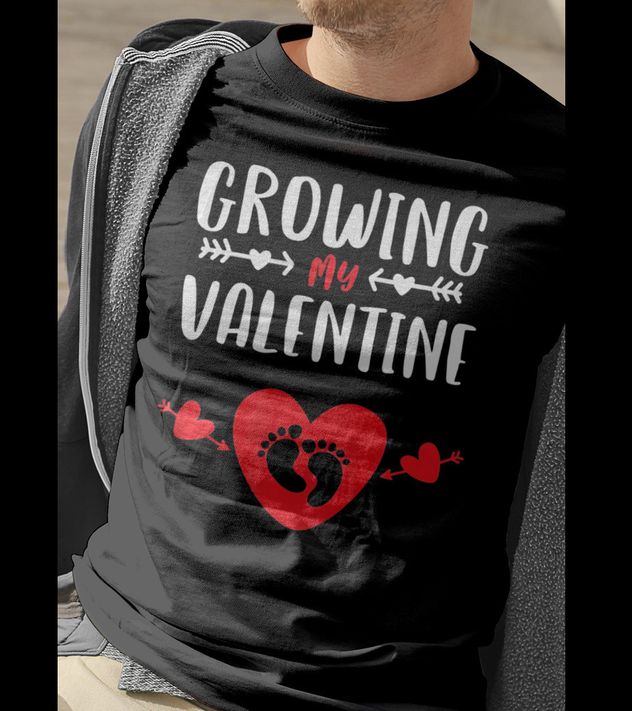 Growing My Valentine Heart Baby Footprints Arrows T-Shirt