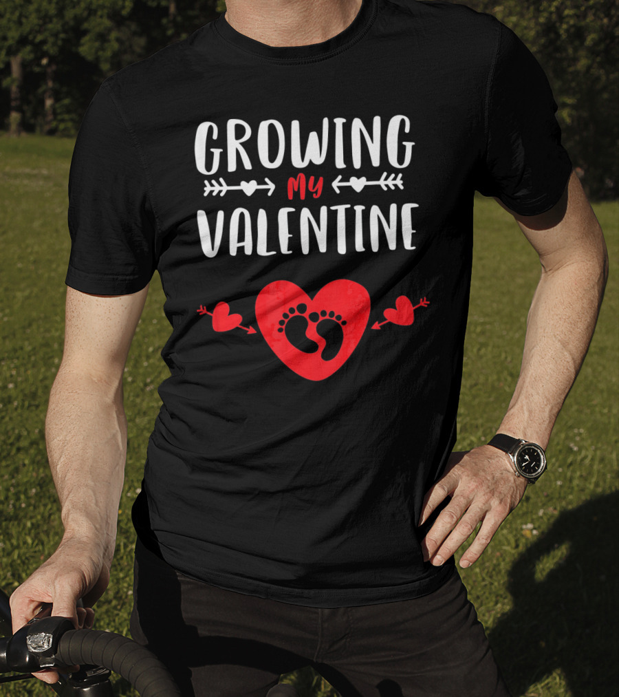 Growing My Valentine Heart Baby Footprints Arrows T-Shirt