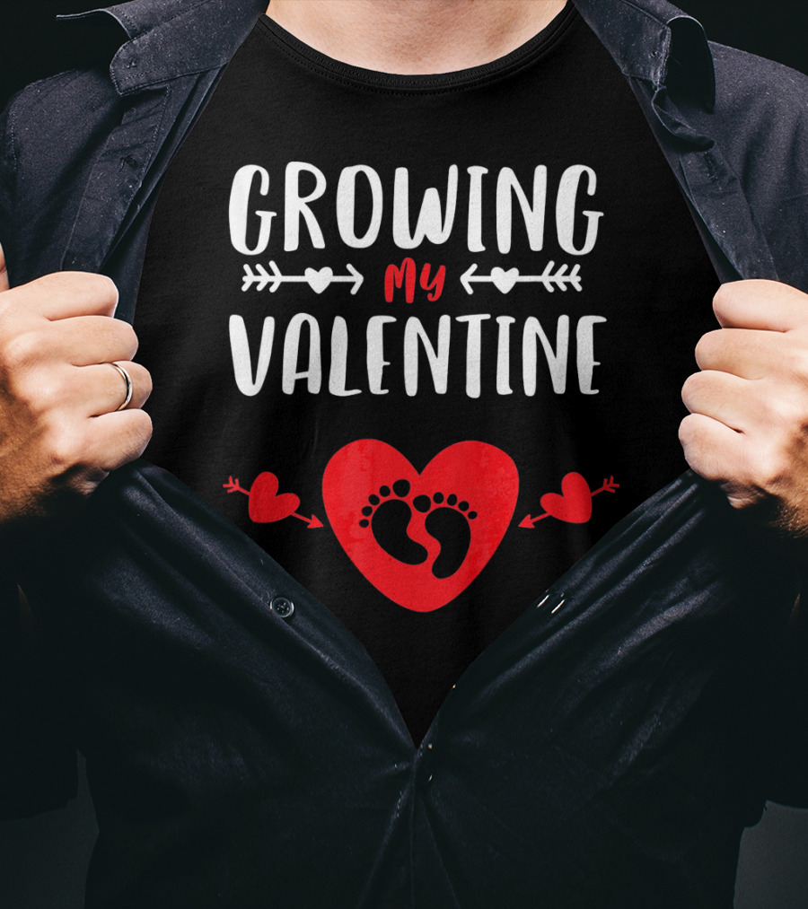 Growing My Valentine Heart Baby Footprints Arrows T-Shirt