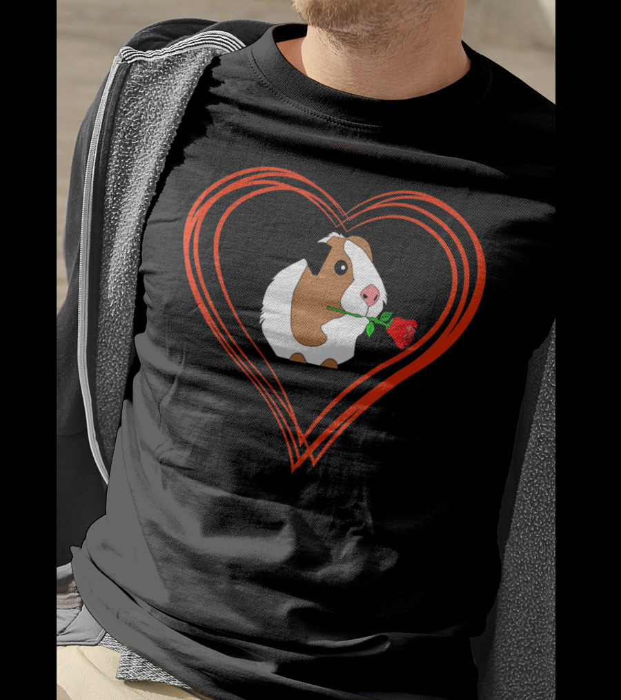 Guinea Pig With Rose In Heart Valentine Love T-Shirt