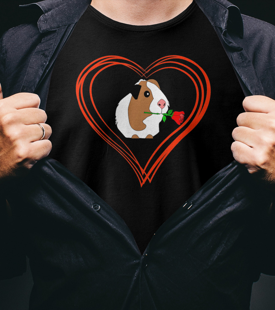 Guinea Pig With Rose In Heart Valentine Love T-Shirt