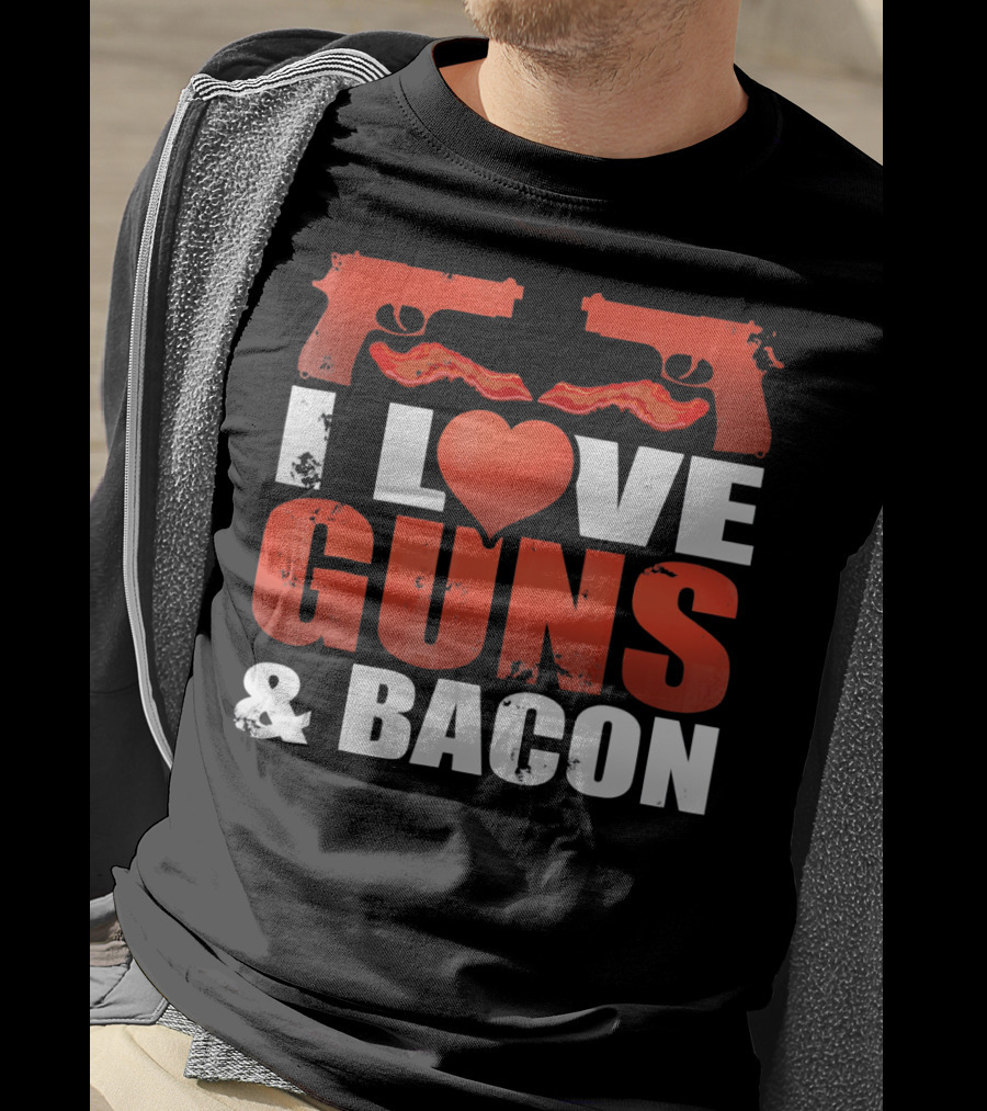 I Love Guns And Bacon Heart Symbol Pistols T-Shirt