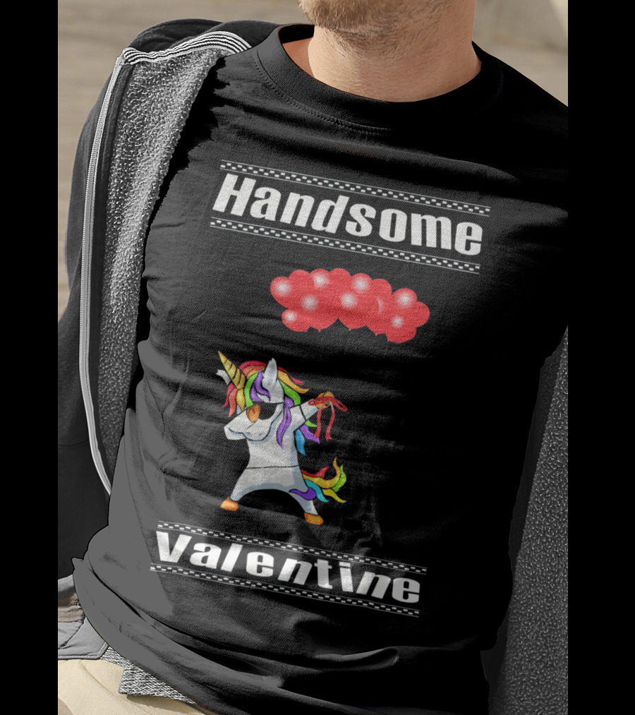 Handsome Valentine Unicorn Dab With Red Balloons T-Shirt