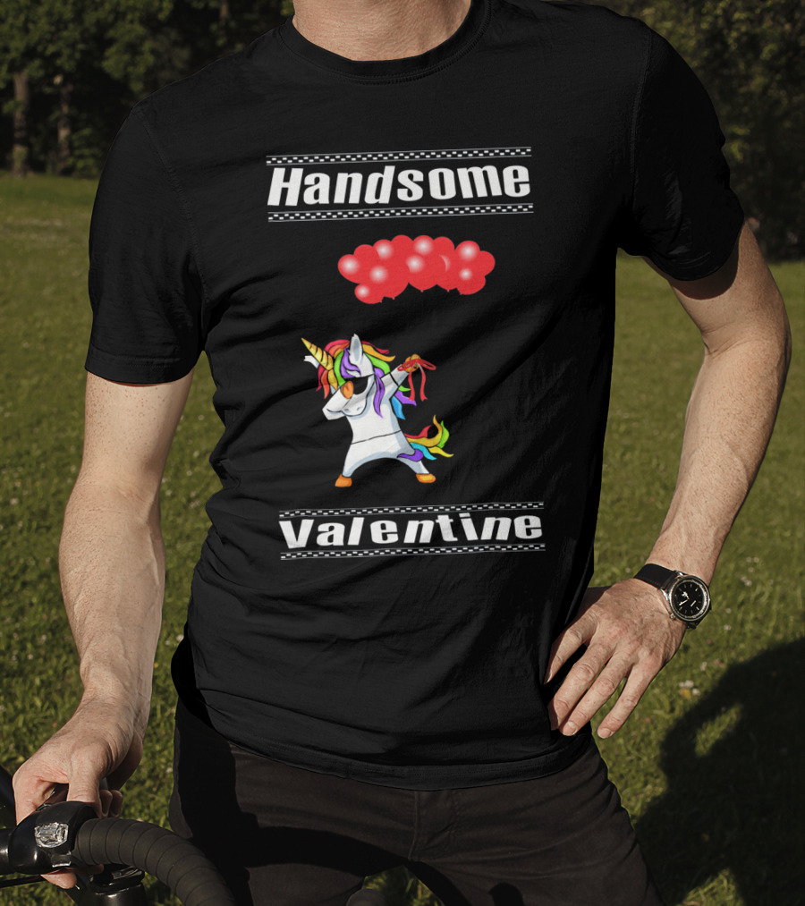 Handsome Valentine Unicorn Dab With Red Balloons T-Shirt