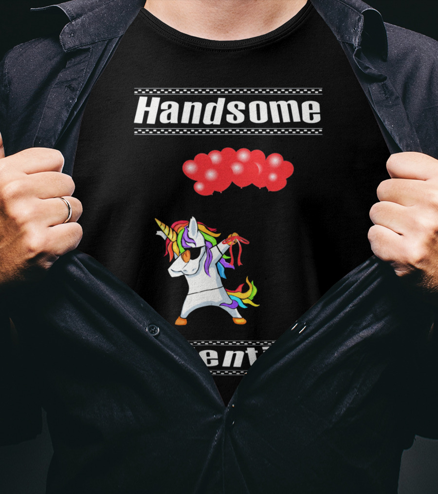Handsome Valentine Unicorn Dab With Red Balloons T-Shirt