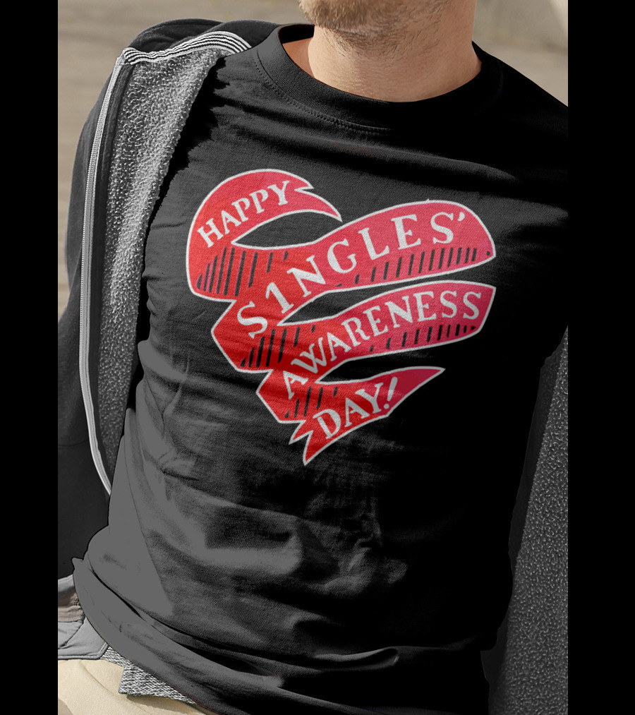 Happy Singles Awareness Day Red Ribbon Heart T-Shirt