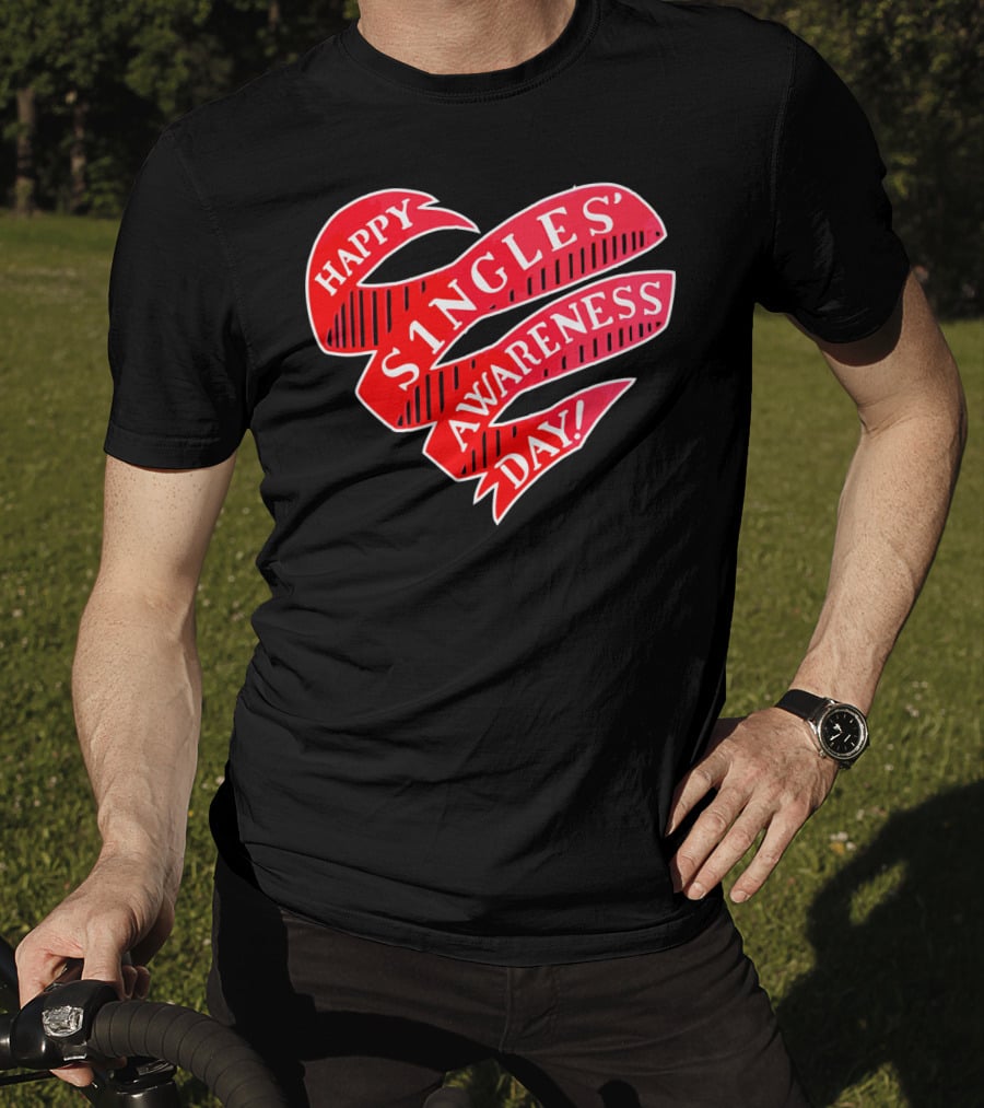 Happy Singles Awareness Day Red Ribbon Heart T-Shirt