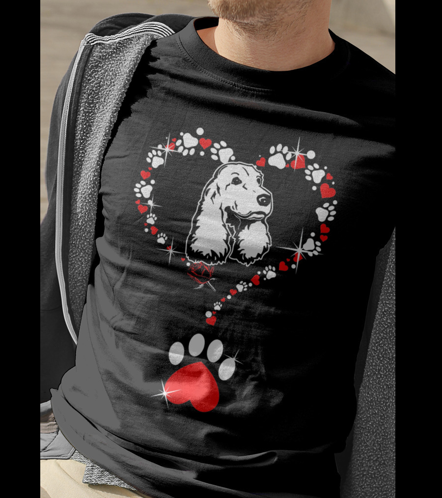 Happy Valentine Cocker Spaniel Dog Heart Paw Prints T-Shirt