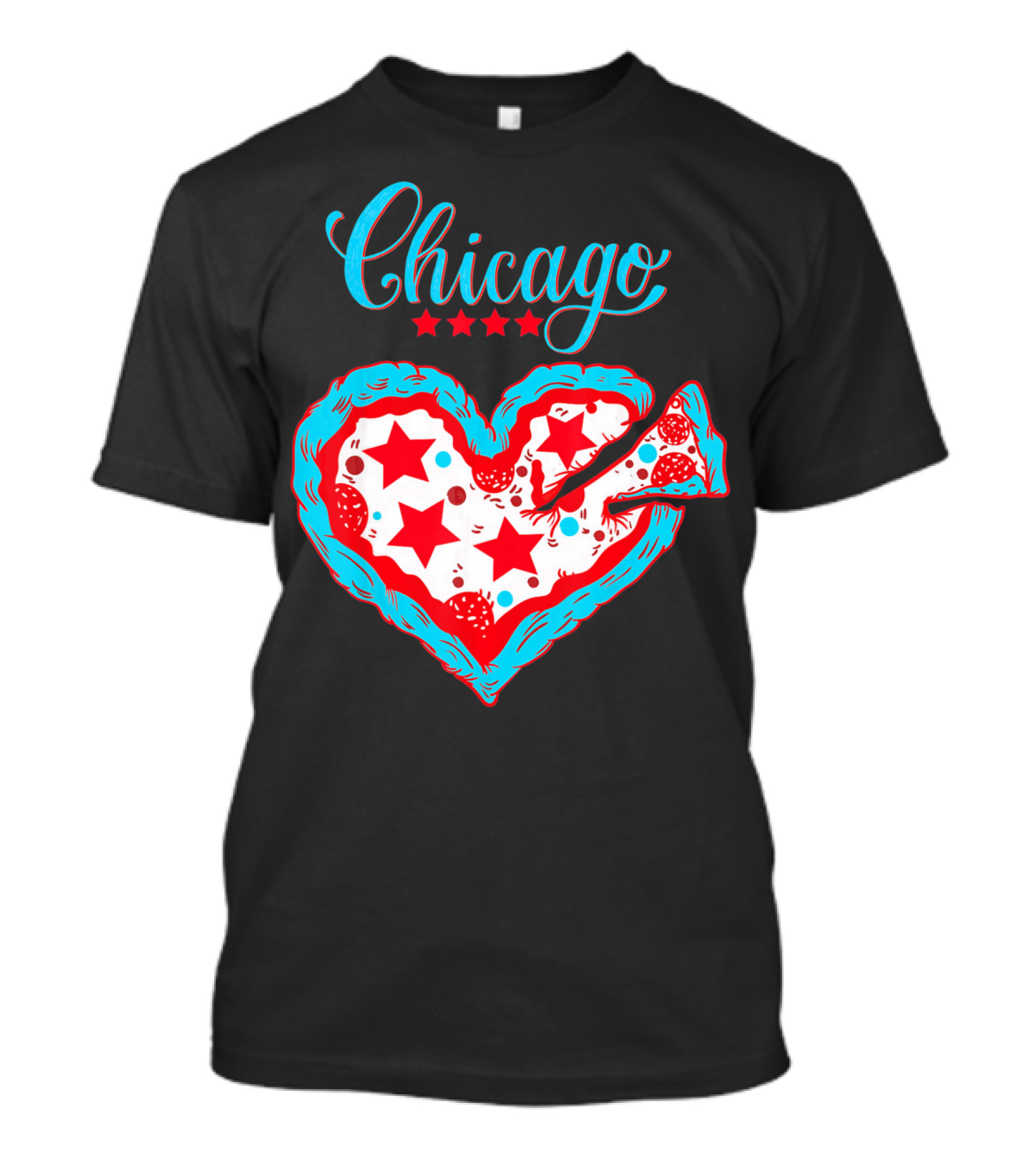 Chicago Heart Pizza Stars Valentines Day T-Shirt