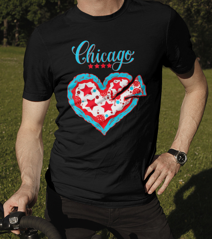 Chicago Heart Pizza Stars Valentines Day T-Shirt