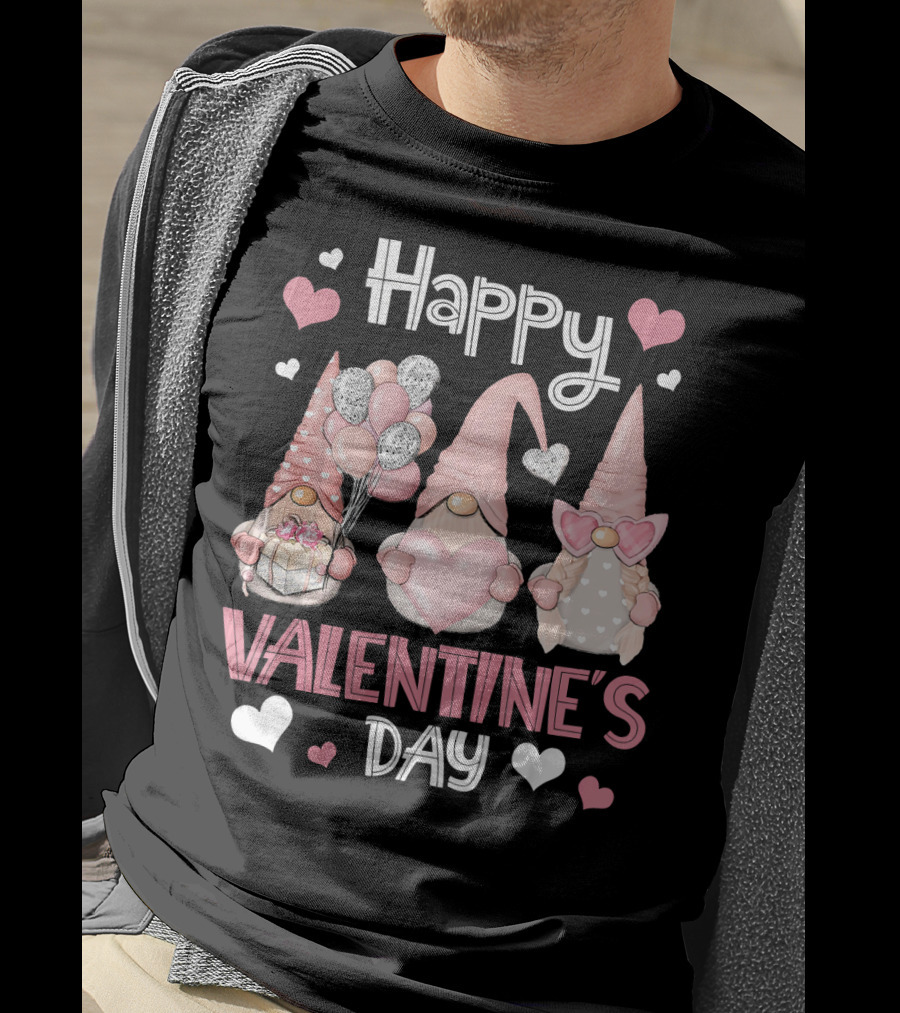 Happy Valentine's Day Nordic Gnomes With Hearts And Balloons T-Shirt