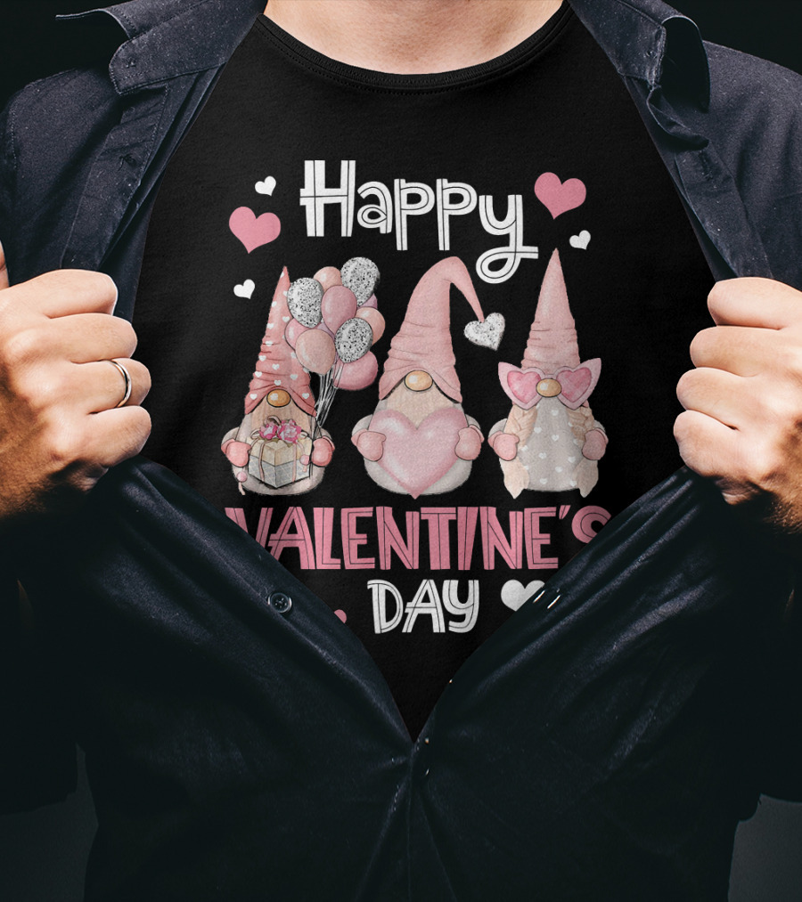Happy Valentine's Day Nordic Gnomes With Hearts And Balloons T-Shirt