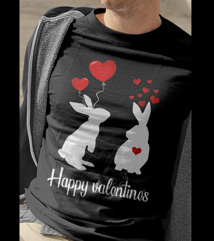 Happy Valentine's White Rabbits With Red Heart Balloons T-Shirt