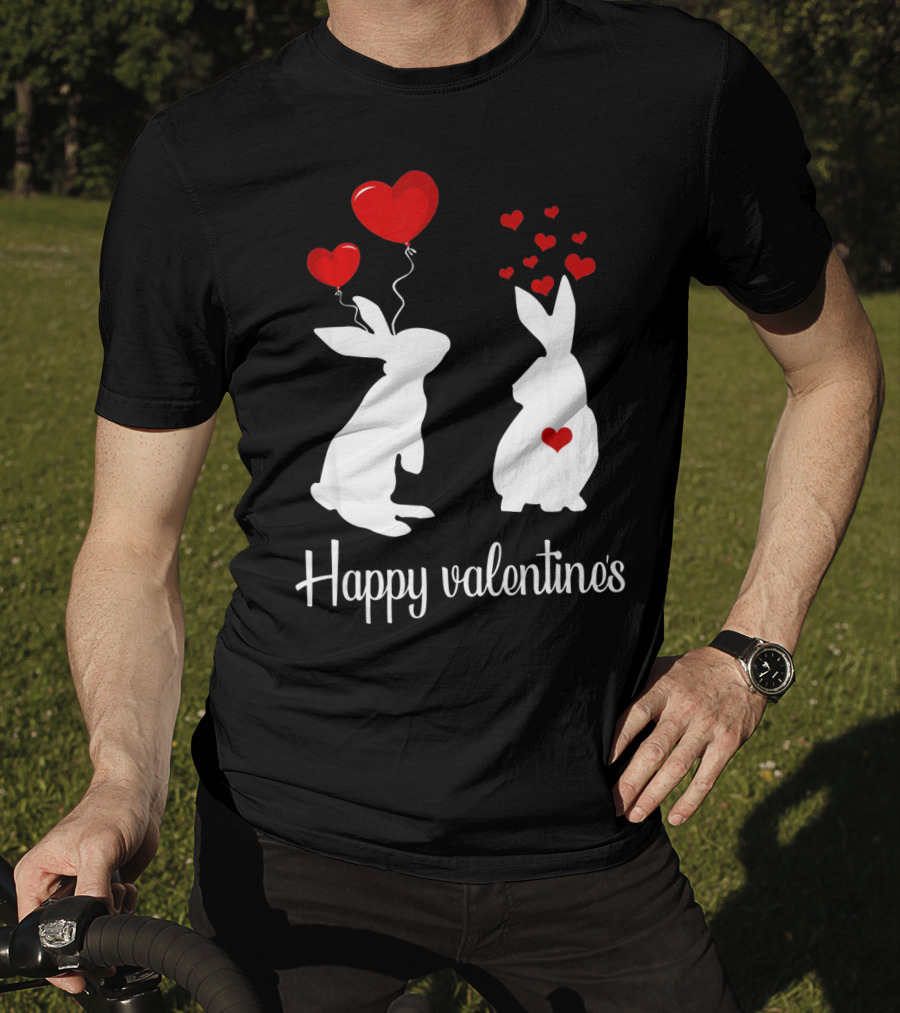 Happy Valentine's White Rabbits With Red Heart Balloons T-Shirt
