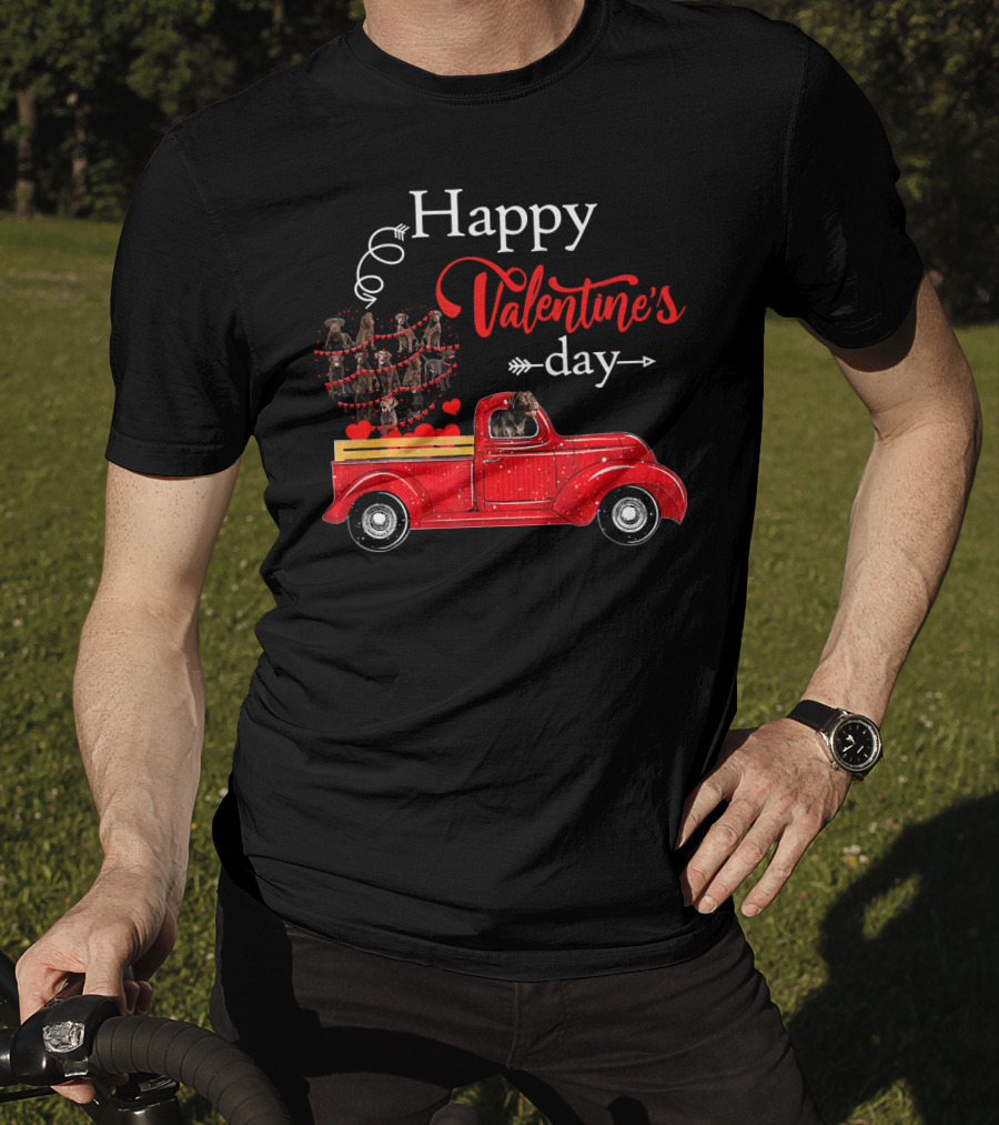 Happy Valentine's Day Truck With Heart And Dogs T-Shirt