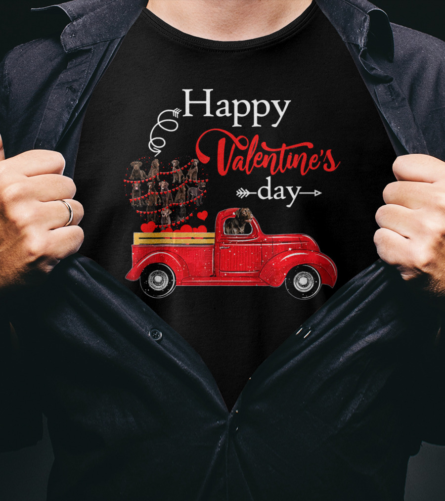 Happy Valentine's Day Truck With Heart And Dogs T-Shirt