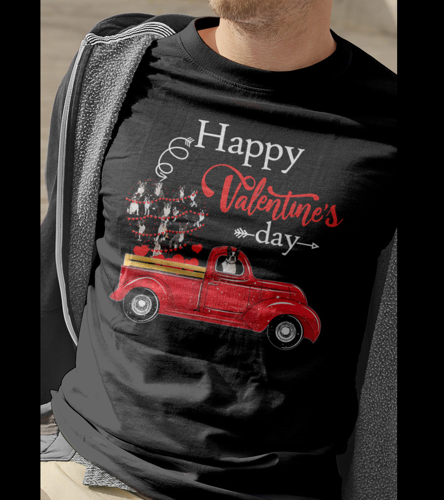 Happy Valentine's Day Truck With Heart And Love Balloons T-Shirt