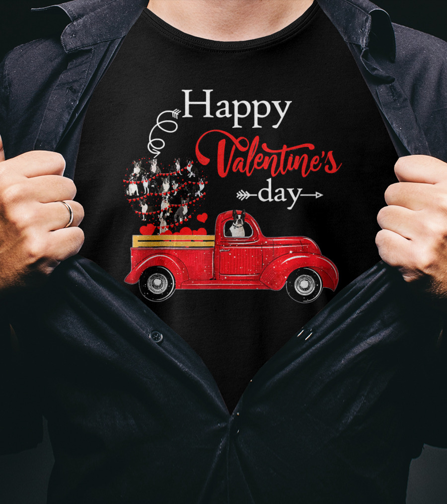Happy Valentine's Day Truck With Heart And Love Balloons T-Shirt