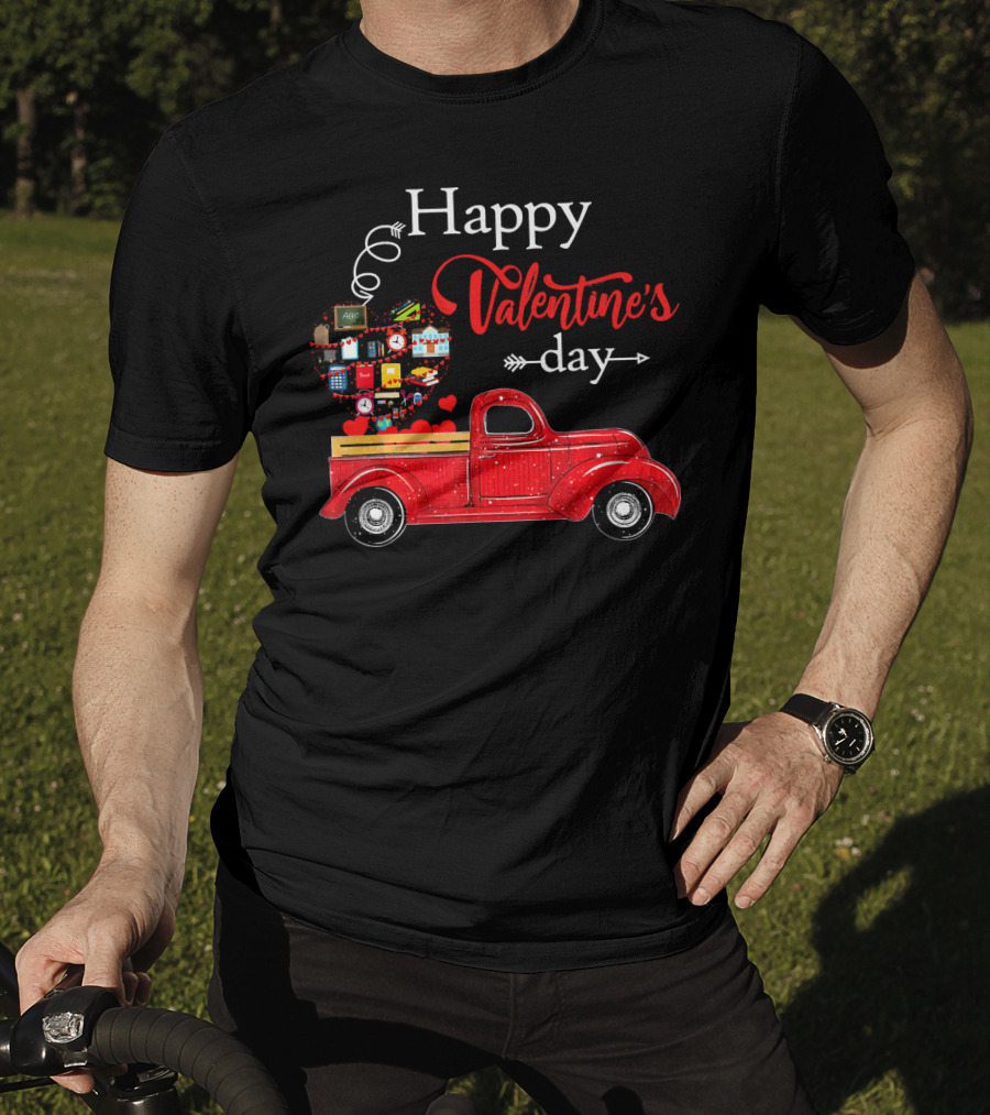 Happy Valentines Day Truck Carrying Heart Of Gifts And Love T-Shirt